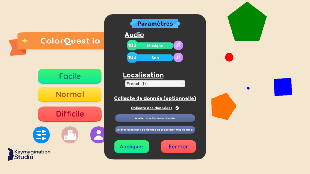 Interface des options du jeu